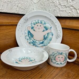 VTG 1984 Cabbage Patch Kids 3 Piece Dinner Set Porcelain Made In England
